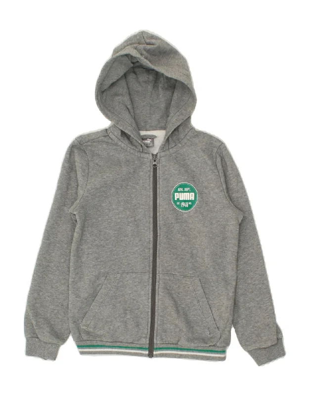 PUMA Boys Zip Hoodie Sweater 9-10 Years Medium Grey Cotton Hoodie with Hem Embroidery Detailed Premium PUMA Boys Zip Hoodie Sweater 9-10 Years Medium Grey Cotton Hoodie with Hem Embroidery Detailed Premium