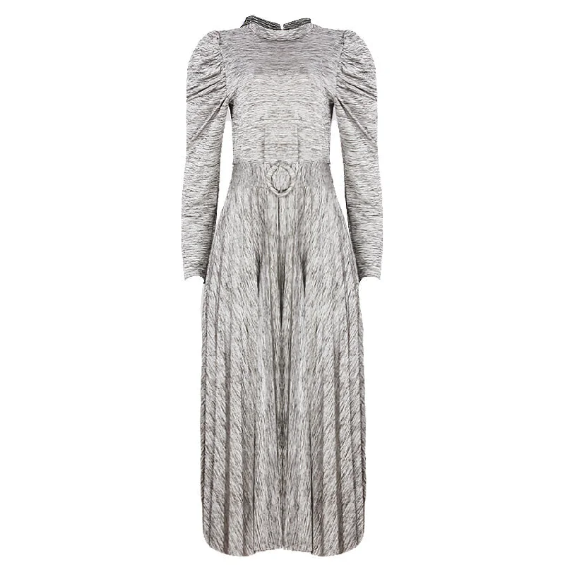 REDTAG Grey Casual Midi Dress Elegant Lace Trim Midi Dress