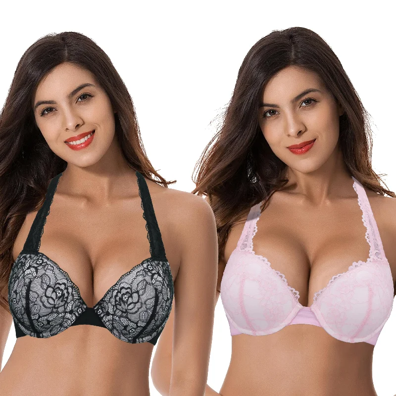 Women's Plus Size Add 1 and a half Cup Push Up Underwire Convertible Lace Bras Multi-Way Bra Design