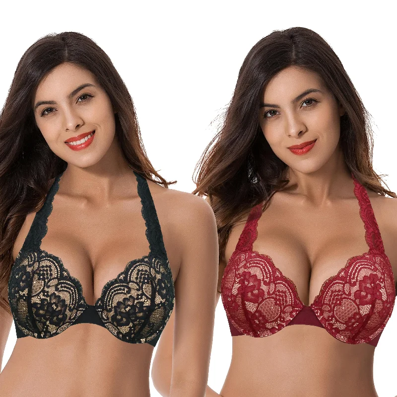 Women's Plus Size Add 1 and a half Cup Push Up Underwire Convertible Lace Bras Breathable Wireless Bra