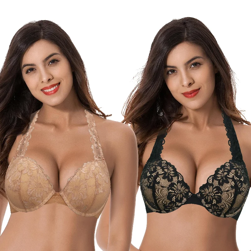 Women's Plus Size Add 1 and a half Cup Push Up Underwire Convertible Lace Bras Stylish Lace Bralette