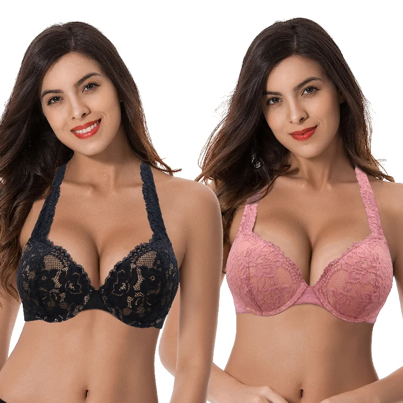 Women's Plus Size Add 1 and a half Cup Push Up Underwire Convertible Lace Bras Wireless Push-Up Bra