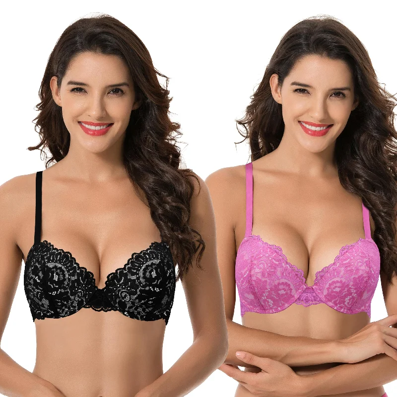 Women's Underwire Plus Size Push Up Add 1 and a Half Cup Lace Bras Soft Strapless Bra