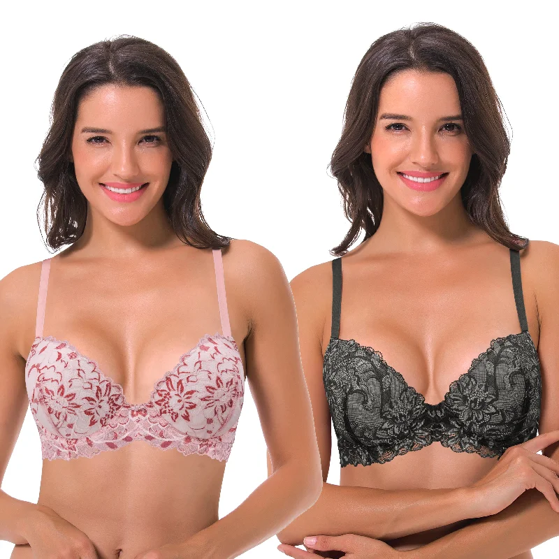 Women's Underwire Plus Size Push Up Add 1 and a Half Cup Lace Bras Soft Cup Bralette