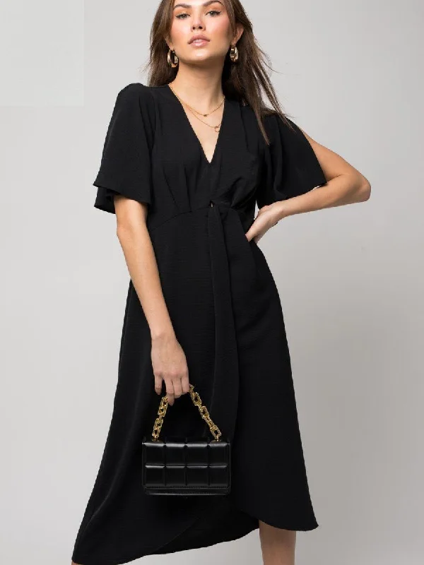 Beauty is a Breeze Front Knot Midi Dress Comfortable Ribbed Midi Dress