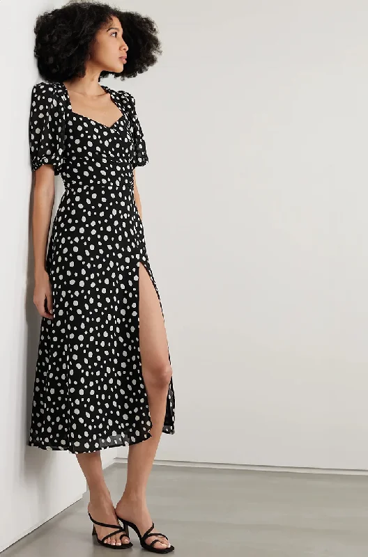 Freya Polka Dot Midi Dress with Sweetheart Neckline Trendy Square Neck Midi Dress