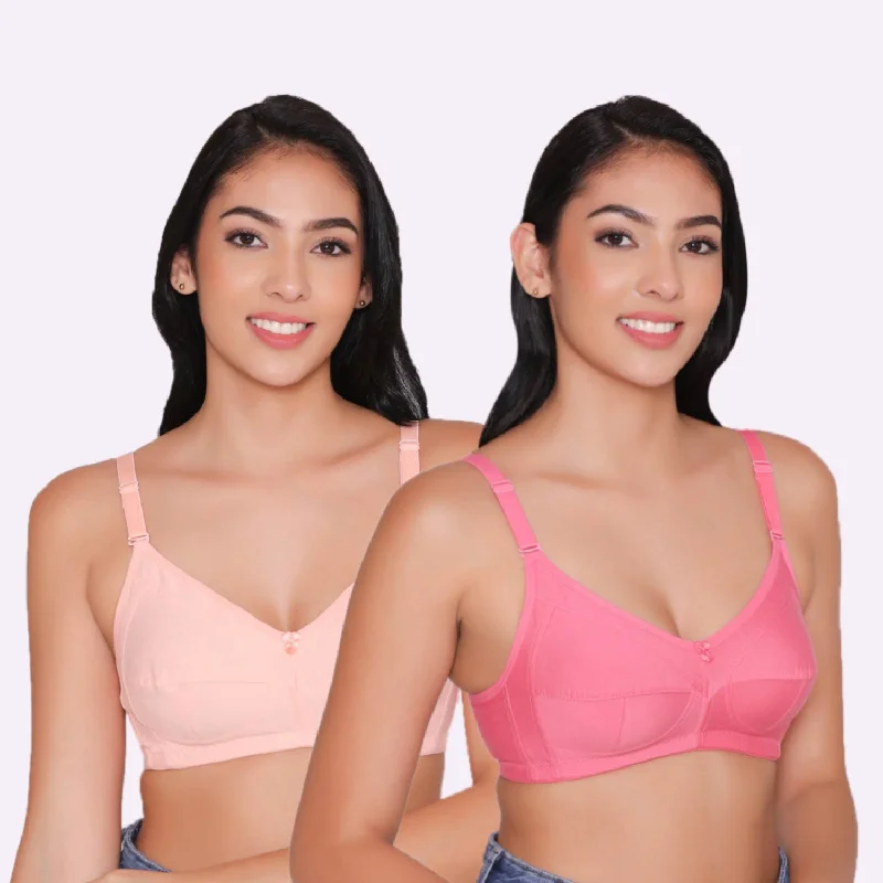 Women's Non Padded Non Wired Full Coverage Bra with No Spillage (Pack of 2)-ELSA Elegant Cotton Bra