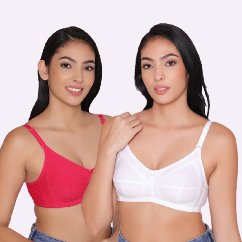 Women's Non Padded Non Wired Full Coverage Bra with No Spillage (Pack of 2)-ELSA Lightweight Cotton Bra