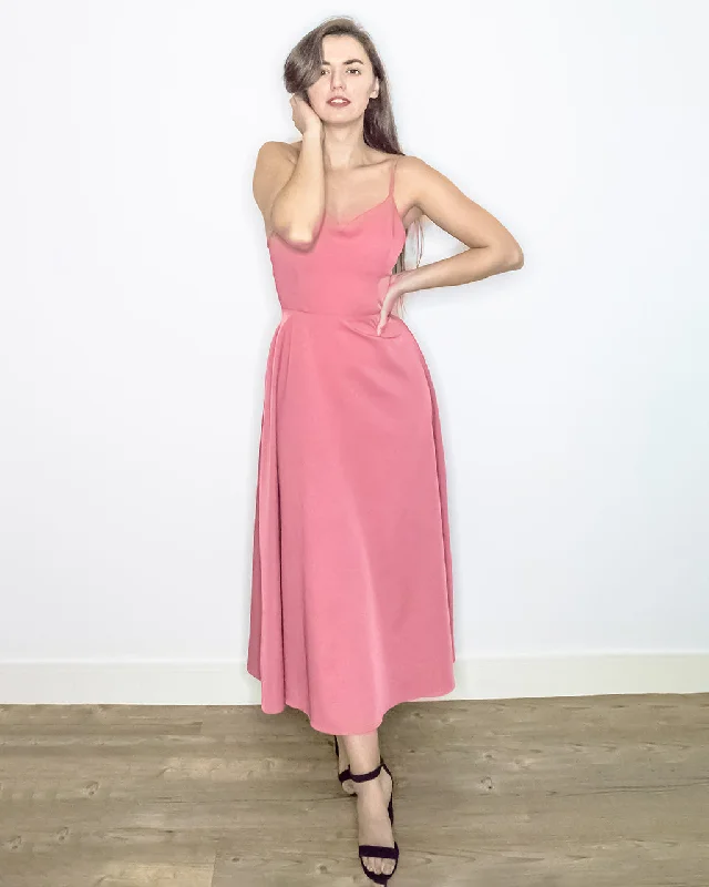 Jae Pink Backless Dress with Bow - Pink Midi Dress Comfortable Fit-and-Flare Midi Dress