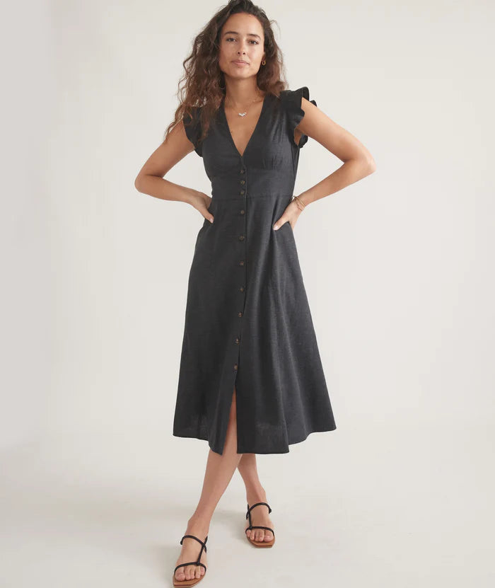 Marine Layer Camilla Midi Dress - Black Fashionable High-Neck Midi Dress