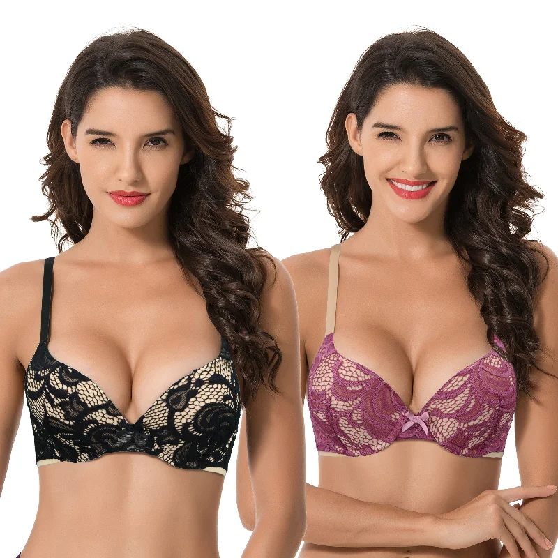 Women's Plus Size Perfect Shape Add 1 Cup Push Up Underwire Lace Bras Seamless Bra Design