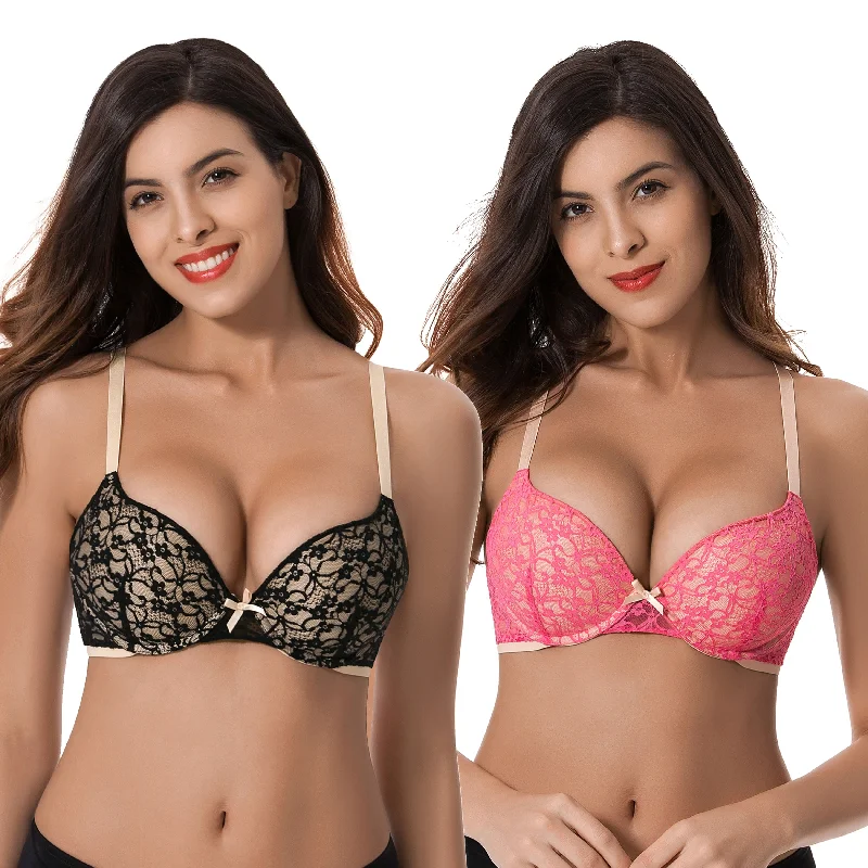 Women's Plus Size Perfect Shape Add 1 Cup Push Up Underwire Lace Bras Chic Lace Bra