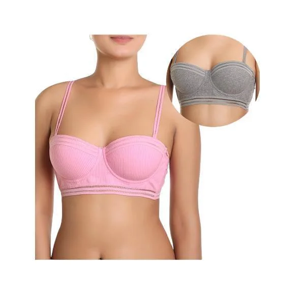 Pack Of 2 Cotton Ribbed Pushup Bras Light Seamless Bra