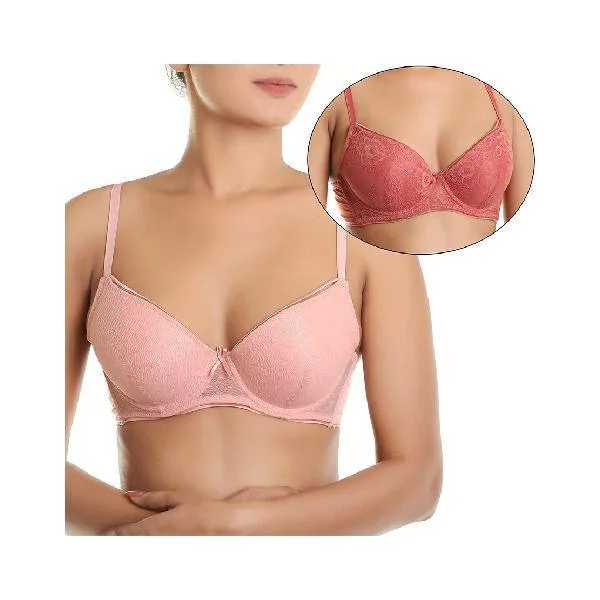 Pack Of 2 Dot Mesh and Lace Pushup Bras Simple Wireless Bra