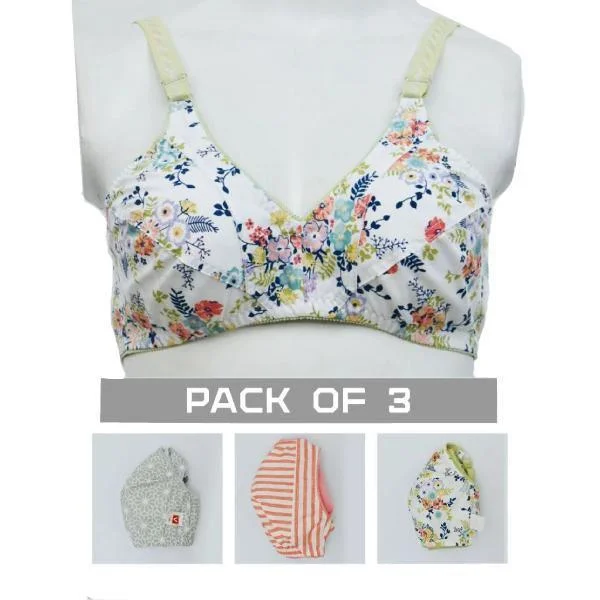 Pack Of 3 Printed Cotton Everyday Bras Comfortable Active Bra