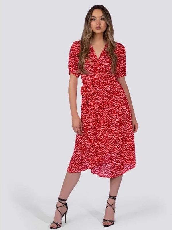 Red Polka Dot Midi Dress | Ethical Fashion Chic Floral Print Midi Dress