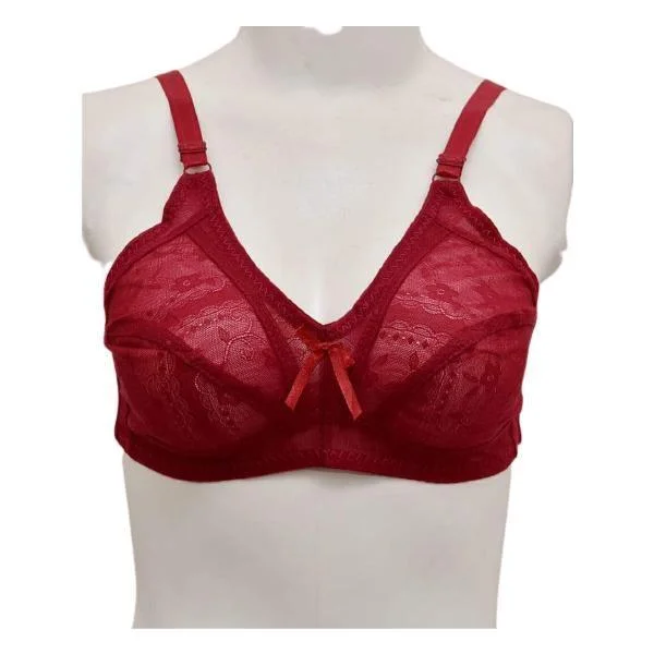 Soft Net Non-Padded Bra-Maroon Chic Lace Bralette