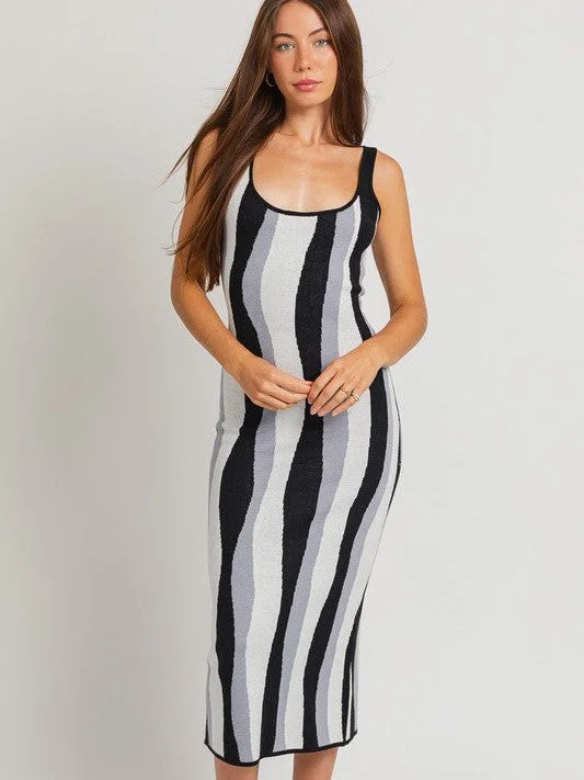 Swirl Me Around Swirl Striped Midi Dress Comfortable Wrap Midi Dress