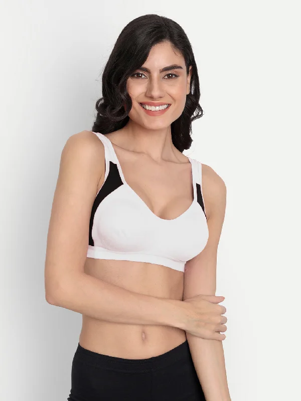 T.T. Women White & Black Cut N Sew Solid Sports Bra Lacy Underwire Bra