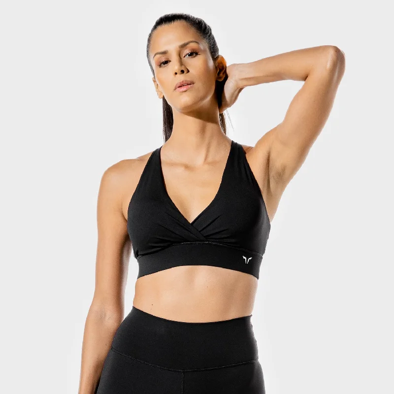 Women's Fitness - Wrap Sports Bra - Black Cotton Comfort Bra