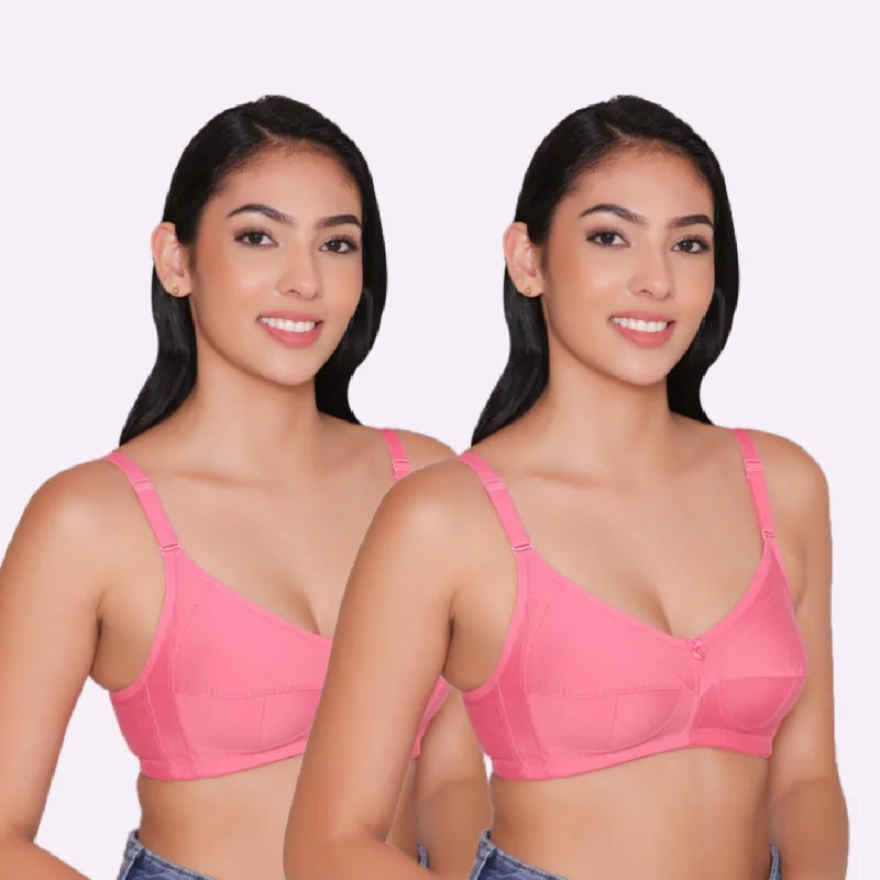 Women's Non Padded Non Wired Full Coverage Bra with No Spillage (Pack of 2)-ELSA High Support Sports Bra