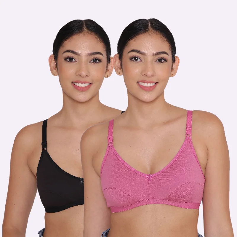 Women's Non Padded Non-Wired Regular Bra-Paris Combo of 2 Chic Lace Underwear