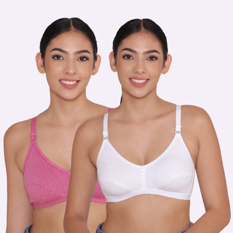 Women's Non Padded Non-Wired Regular Bra-Paris Combo of 2 Wireless Lace Bra