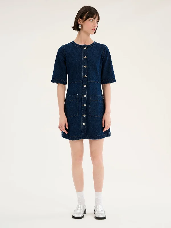 Adia Denim Mini Dress Chic Pleated Mini Dress