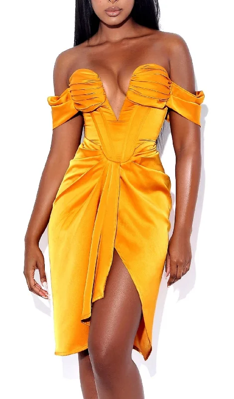 ALEXA OFF SHOULDER CORSET MINI DRESS - YELLOW Fashionable Pleated Mini Dress