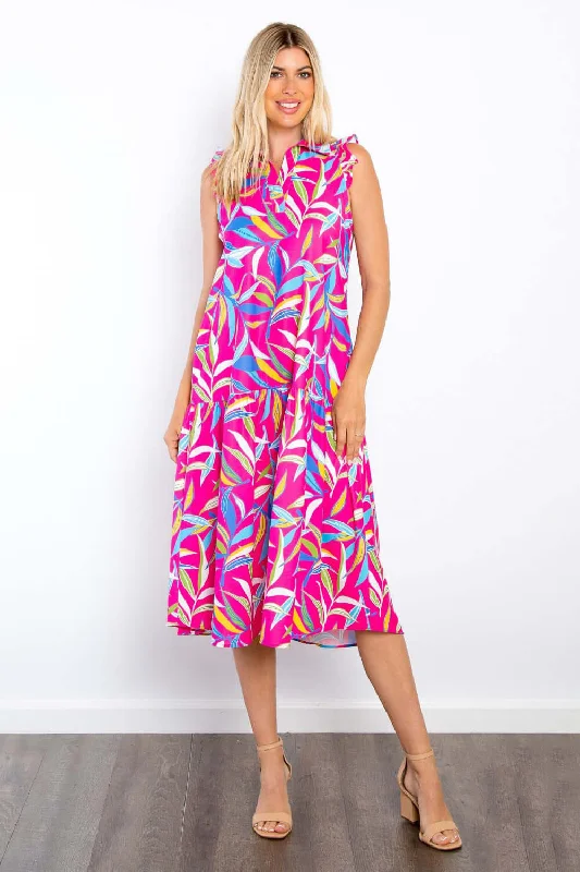 Print Ruffled Midi Dress Stylish Satin Midi Dress