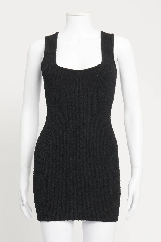 Black Knit  Bodycon Preowned Mini Dress Trendy Off-Shoulder Dress Mini