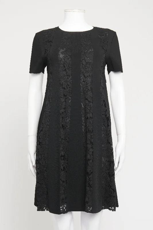 Black Viscose Blend Preowned Lace Trim Mini Dress Classic Black Mini Dress