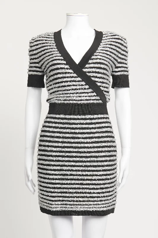 Black & White Wrap Around Preowned Mini Dress Cozy Long Sleeve Mini Dress