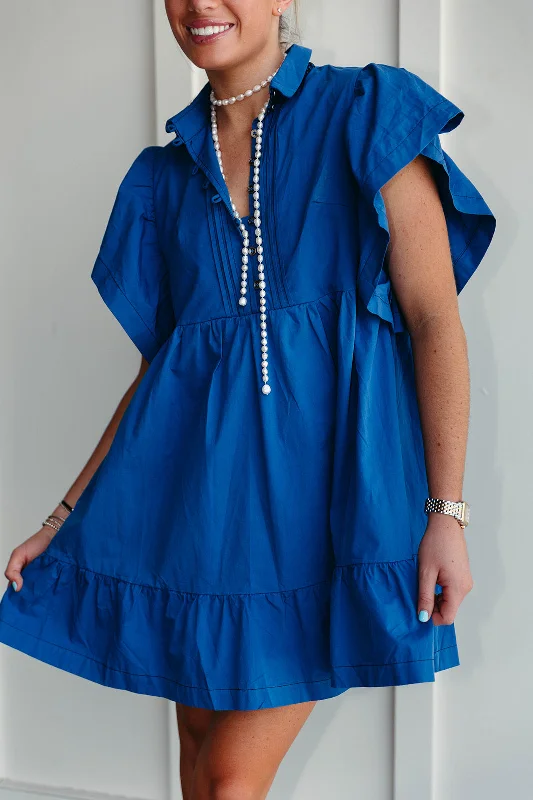 Classic Charm Mini Dress - Blue Stylish Ruffle Mini Dress