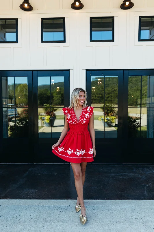 Endless Fun Mini Dress - Cherry Red Elegant Velvet Mini Dress