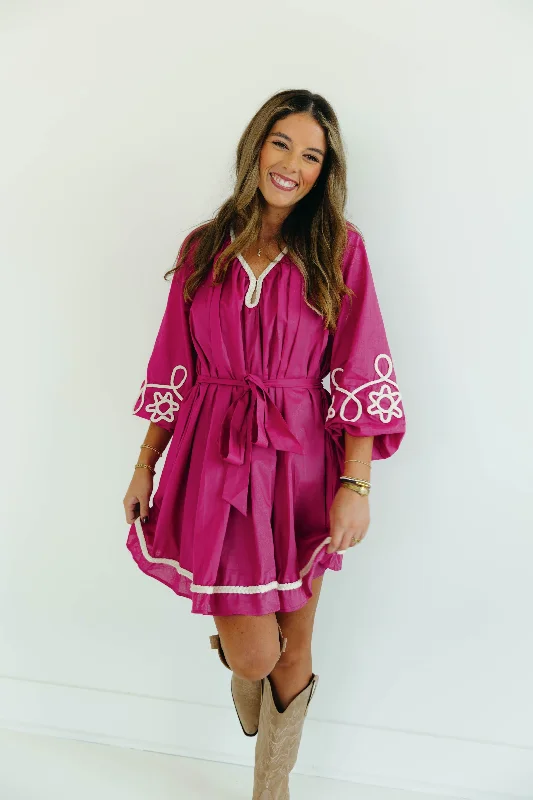 Everly Mini Dress - Magenta Cozy Wraparound Mini Dress