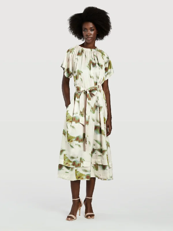 Faded Print Midi Dress Stylish Wraparound Midi Dress