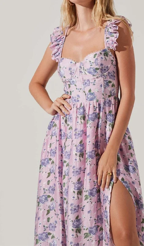 FLORAL-PRINT CORSET MIDI DRESS IN BLUSH OF A ROSE Comfortable Ribbed Midi Dress