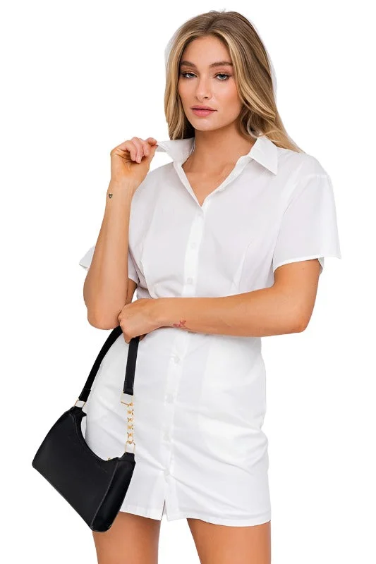 HALF SLEEVE SHIRT MINI DRESS Comfortable Wrap Mini Dress