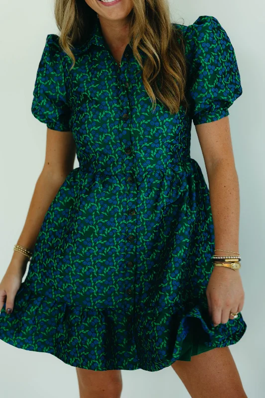 Kenzie Mini Dress - Green/Blue Stylish Sweetheart Neck Mini Dress