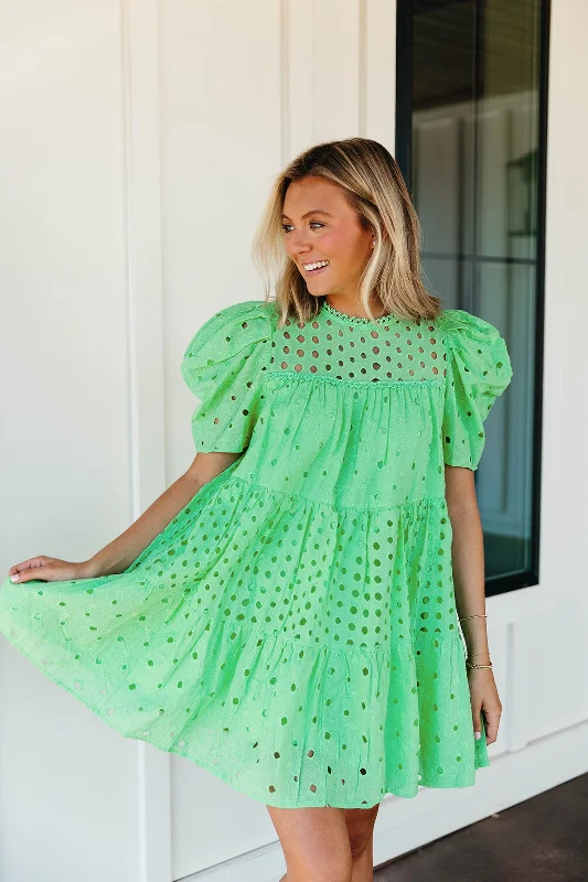 Lighthearted Mini Dress - Apple Green Fashionable Button-Front Mini Dress