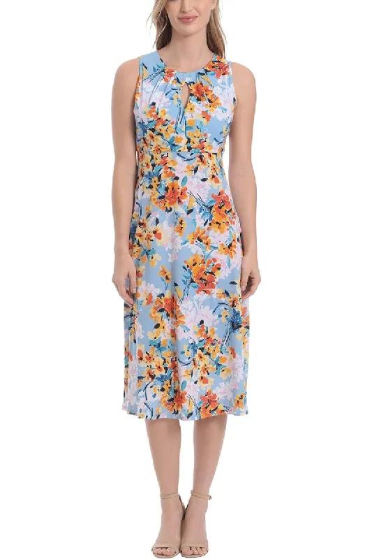 London Times T6725M A Line Printed Short Cocktail Midi Dress Cozy Tie-Dye Midi Dress