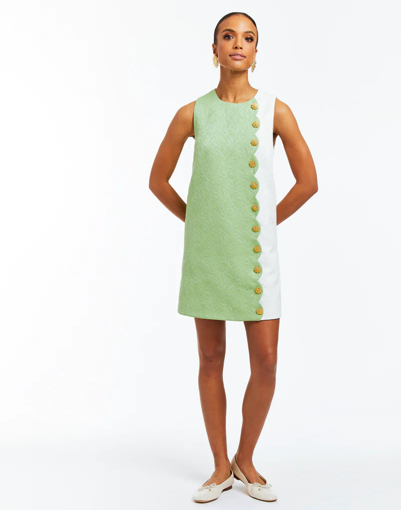 MESTIZA Etta Mini Dress - Green White Classic Shift Mini Dress