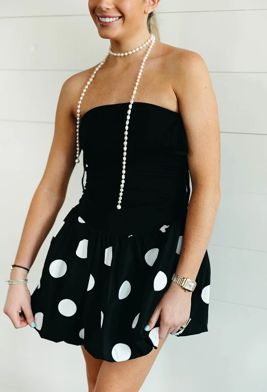 Polka Dot Mini Dress - Black/White Stylish Floral Print Mini Dress