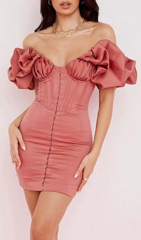 SATIN RUFFLE STRAPLESS MINI DRESS IN ROSE PINK Comfortable Bodycon Mini Dress