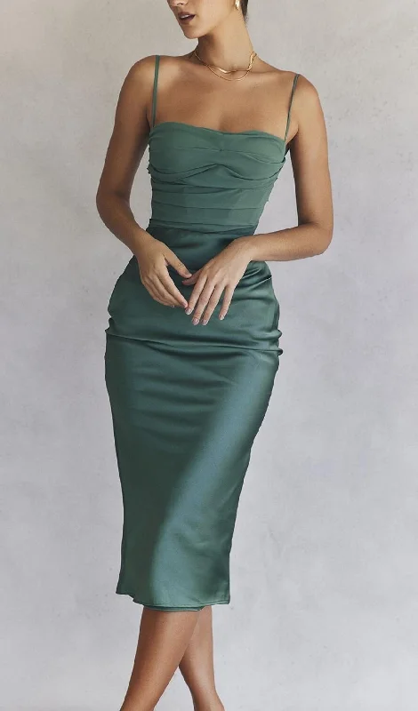 STRAP CORSET MIDI DRESS IN GREEN Fashionable Chiffon Midi Dress