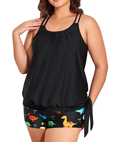 Stylish Plus Size Swimwear Blouson Tankini for Women with Tummy Control Fun Pattern Swimsuit Stylish Plus Size Swimwear Blouson Tankini for Women with Tummy Control Fun Pattern Swimsuit