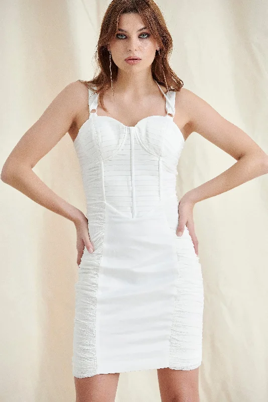 WHITE RUCHED CORSET MINI DRESS Trendy Tulle Mini Dress