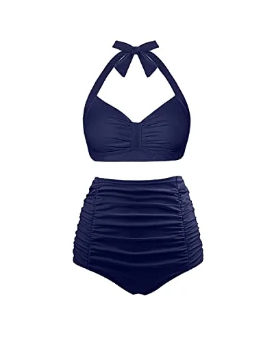 Push Up Halter Women's Maternity Swimsuit For Moms And Juniors-Navy Blue Comfortable Tankini Set Push Up Halter Women's Maternity Swimsuit For Moms And Juniors-Navy Blue Comfortable Tankini Set