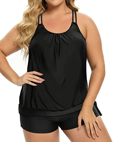 Women Plus Size Two Piece Tankini Swimsuit Criss Cross Back Bathing Suits-Black Lace-Detail Bikini Set Women Plus Size Two Piece Tankini Swimsuit Criss Cross Back Bathing Suits-Black Lace-Detail Bikini Set